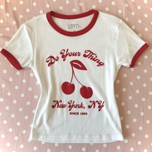 red and white cherry print t-shirt 🍒*｡⋆ฺ